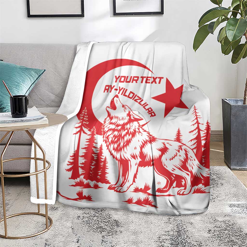 Custom Turkey Football Blanket Turkyie Wolf With Crescent-Stars