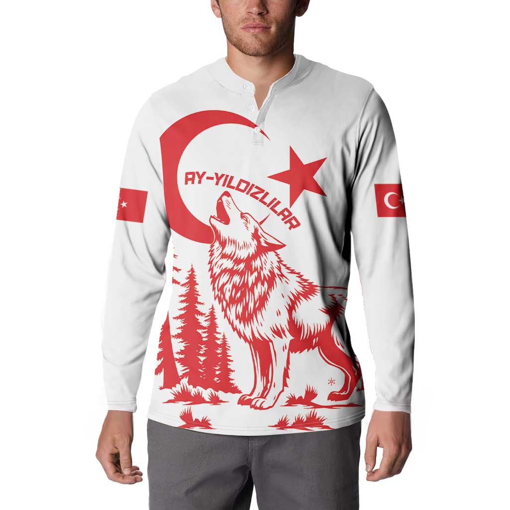 Custom Turkey Football Button Sweatshirt Turkyie Wolf With Crescent-Stars