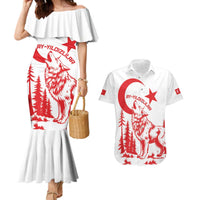 Custom Turkey Football Couples Matching Mermaid Dress and Hawaiian Shirt Turkyie Wolf With Crescent-Stars