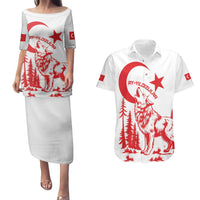 Custom Turkey Football Couples Matching Puletasi and Hawaiian Shirt Turkyie Wolf With Crescent-Stars