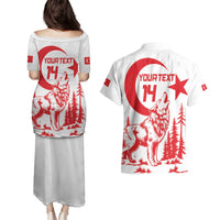 Custom Turkey Football Couples Matching Puletasi and Hawaiian Shirt Turkyie Wolf With Crescent-Stars