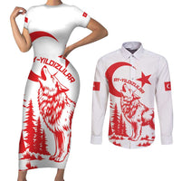 Custom Turkey Football Couples Matching Short Sleeve Bodycon Dress and Long Sleeve Button Shirt Turkyie Wolf With Crescent-Stars