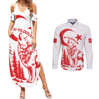 Custom Turkey Football Couples Matching Summer Maxi Dress and Long Sleeve Button Shirt Turkyie Wolf With Crescent-Stars