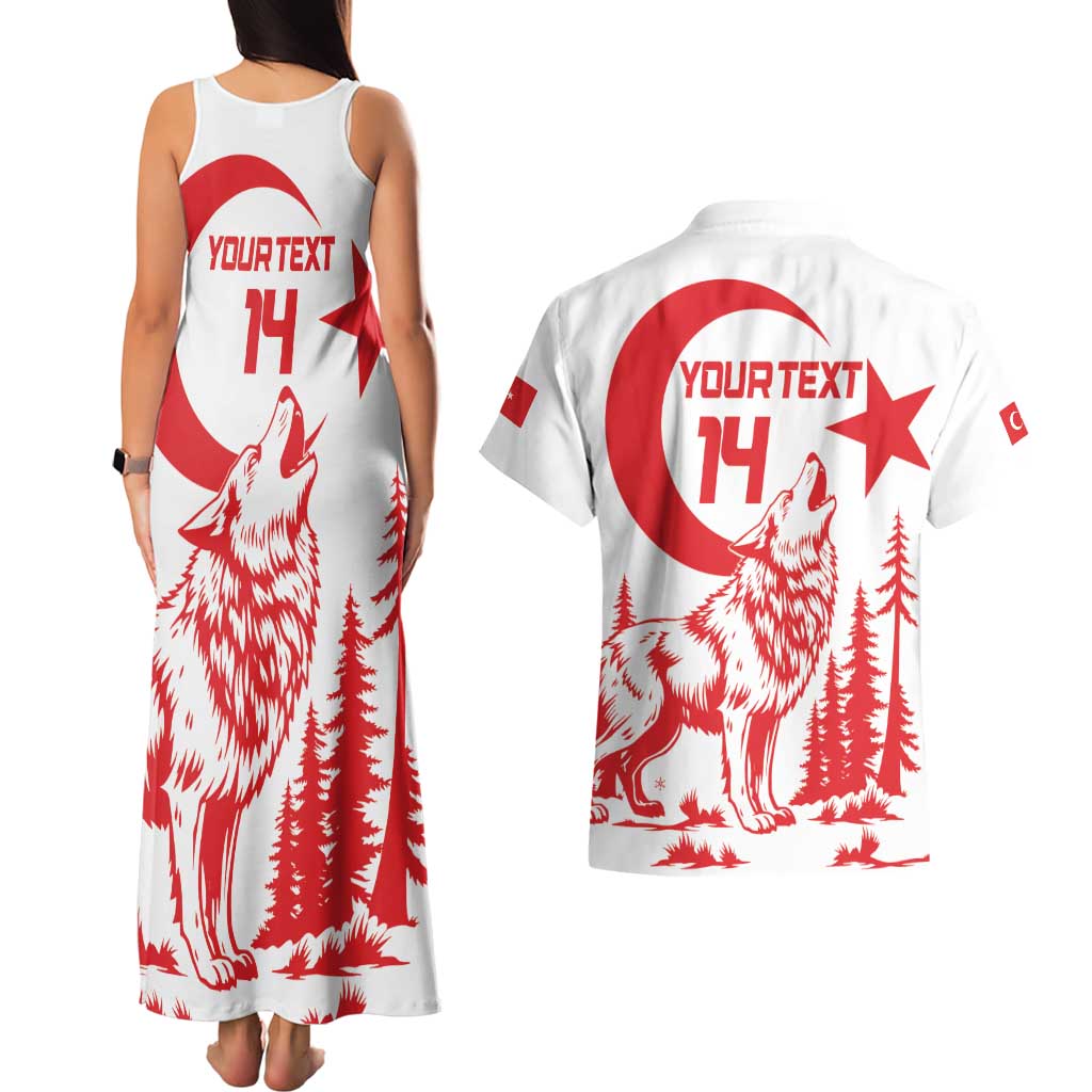 Custom Turkey Football Couples Matching Tank Maxi Dress and Hawaiian Shirt Turkyie Wolf With Crescent-Stars