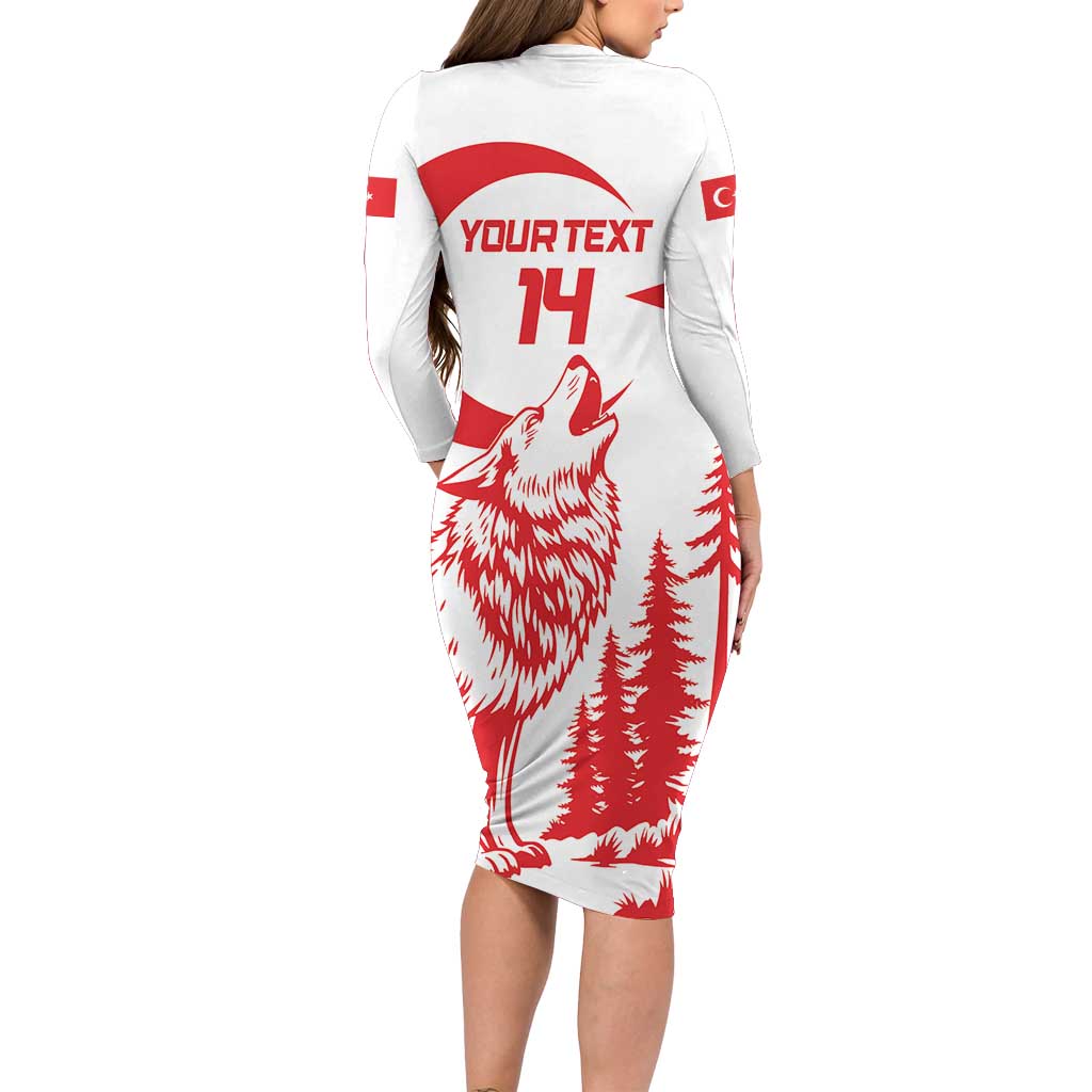 Custom Turkey Football Family Matching Long Sleeve Bodycon Dress and Hawaiian Shirt Turkyie Wolf With Crescent-Stars