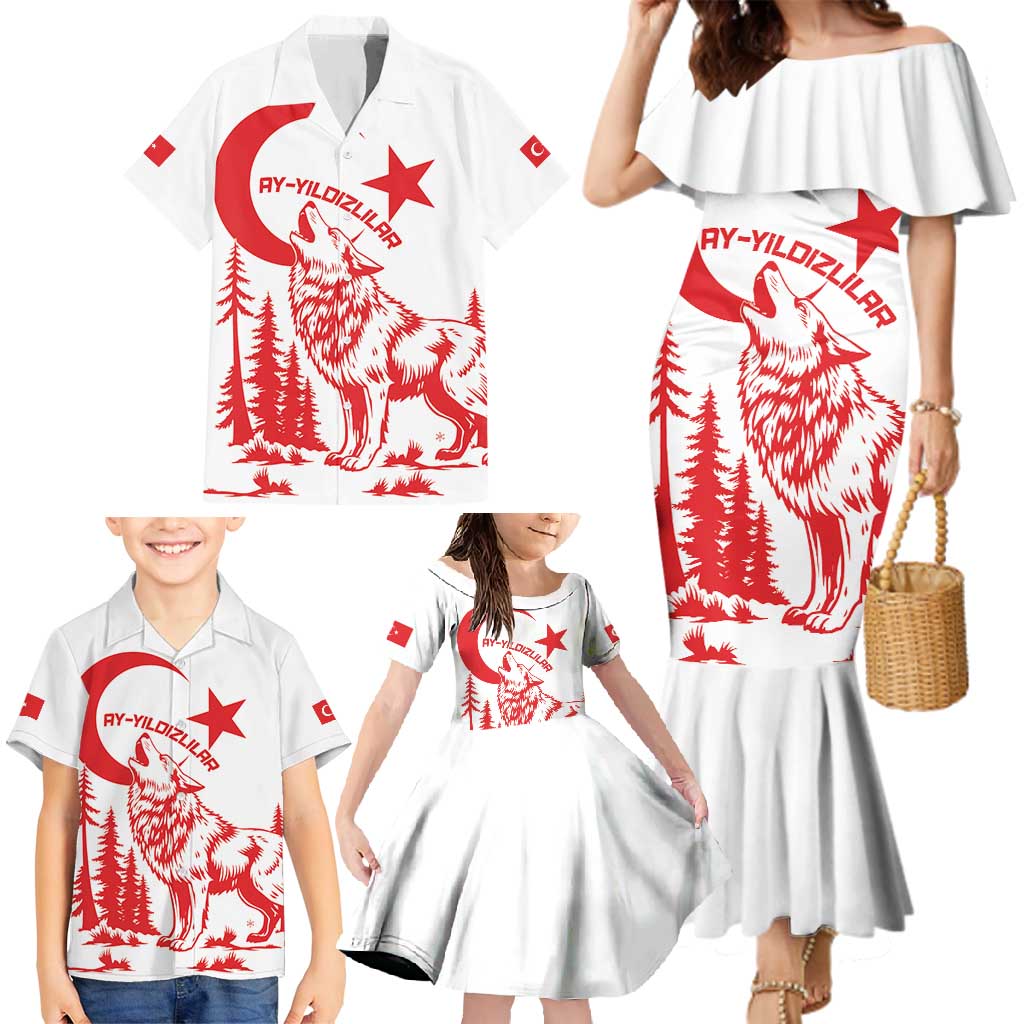 Custom Turkey Football Family Matching Mermaid Dress and Hawaiian Shirt Turkyie Wolf With Crescent-Stars