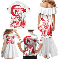 Custom Turkey Football Family Matching Mermaid Dress and Hawaiian Shirt Turkyie Wolf With Crescent-Stars