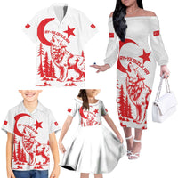 Custom Turkey Football Family Matching Off The Shoulder Long Sleeve Dress and Hawaiian Shirt Turkyie Wolf With Crescent-Stars