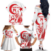 Custom Turkey Football Family Matching Off The Shoulder Long Sleeve Dress and Hawaiian Shirt Turkyie Wolf With Crescent-Stars