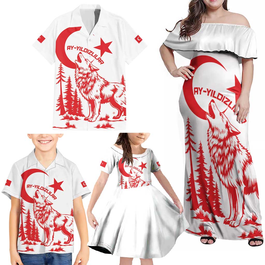 Custom Turkey Football Family Matching Off Shoulder Maxi Dress and Hawaiian Shirt Turkyie Wolf With Crescent-Stars