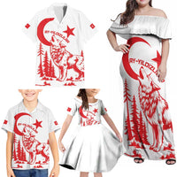 Custom Turkey Football Family Matching Off Shoulder Maxi Dress and Hawaiian Shirt Turkyie Wolf With Crescent-Stars
