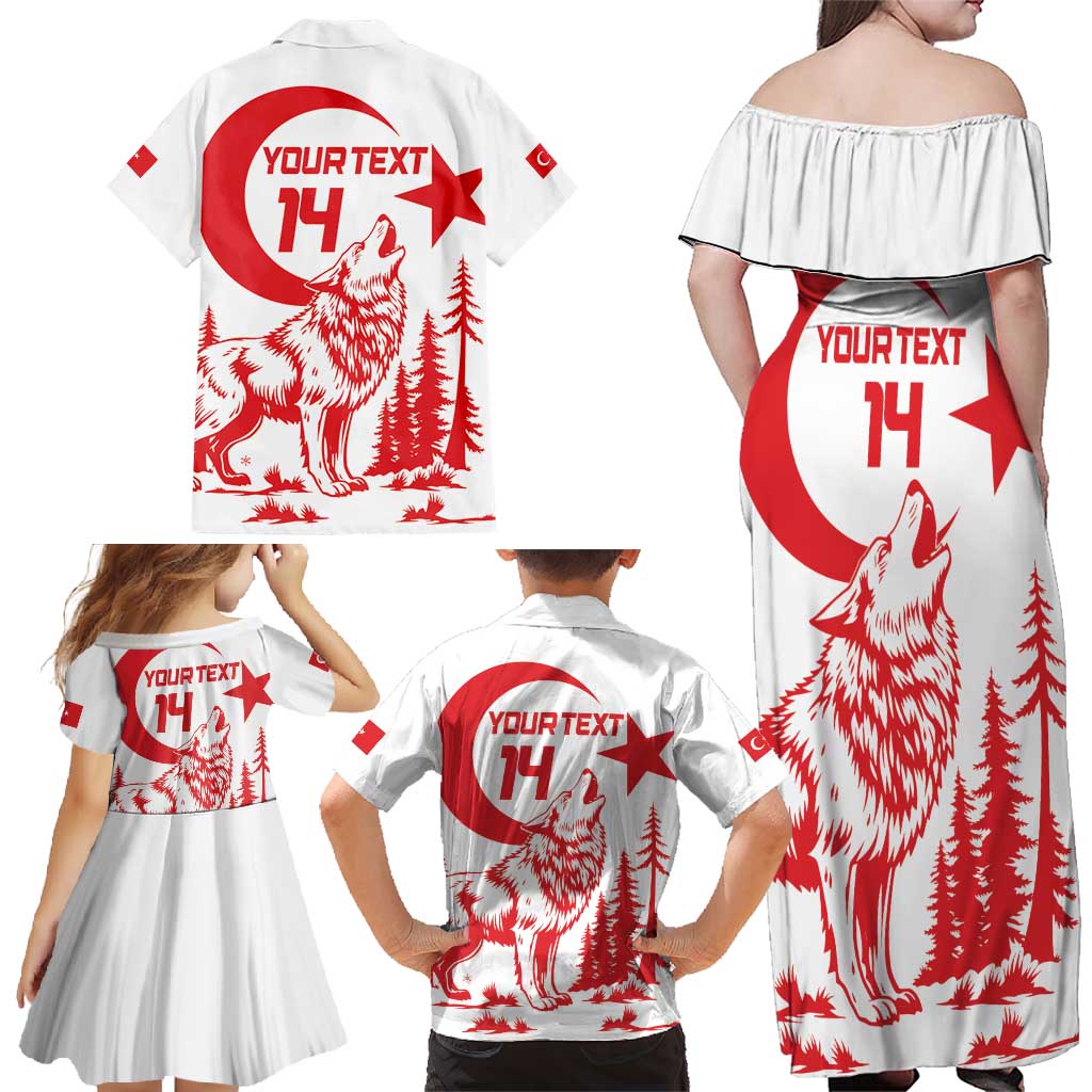 Custom Turkey Football Family Matching Off Shoulder Maxi Dress and Hawaiian Shirt Turkyie Wolf With Crescent-Stars