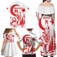 Custom Turkey Football Family Matching Off Shoulder Maxi Dress and Hawaiian Shirt Turkyie Wolf With Crescent-Stars