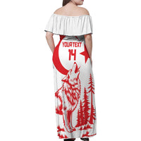 Custom Turkey Football Family Matching Off Shoulder Maxi Dress and Hawaiian Shirt Turkyie Wolf With Crescent-Stars