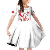 Custom Turkey Football Family Matching Off Shoulder Short Dress and Hawaiian Shirt Turkyie Wolf With Crescent-Stars