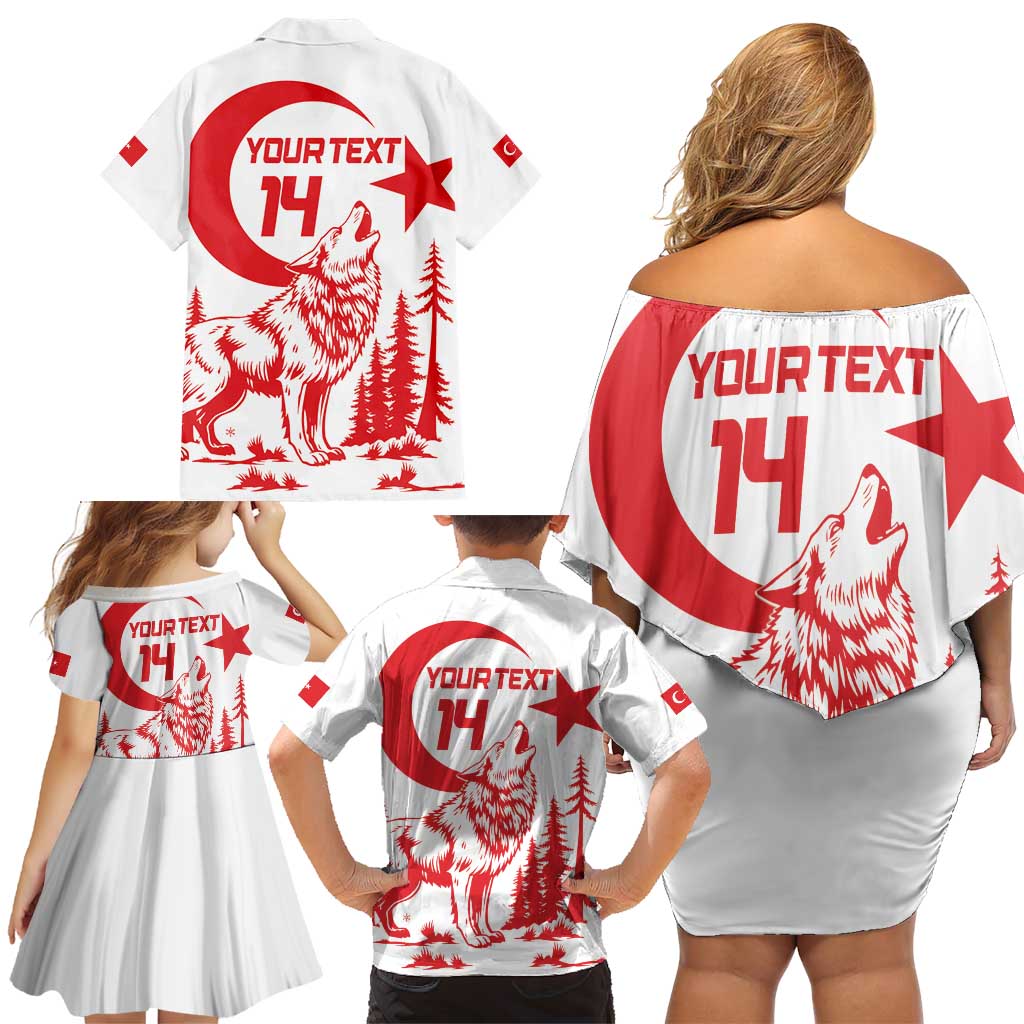 Custom Turkey Football Family Matching Off Shoulder Short Dress and Hawaiian Shirt Turkyie Wolf With Crescent-Stars
