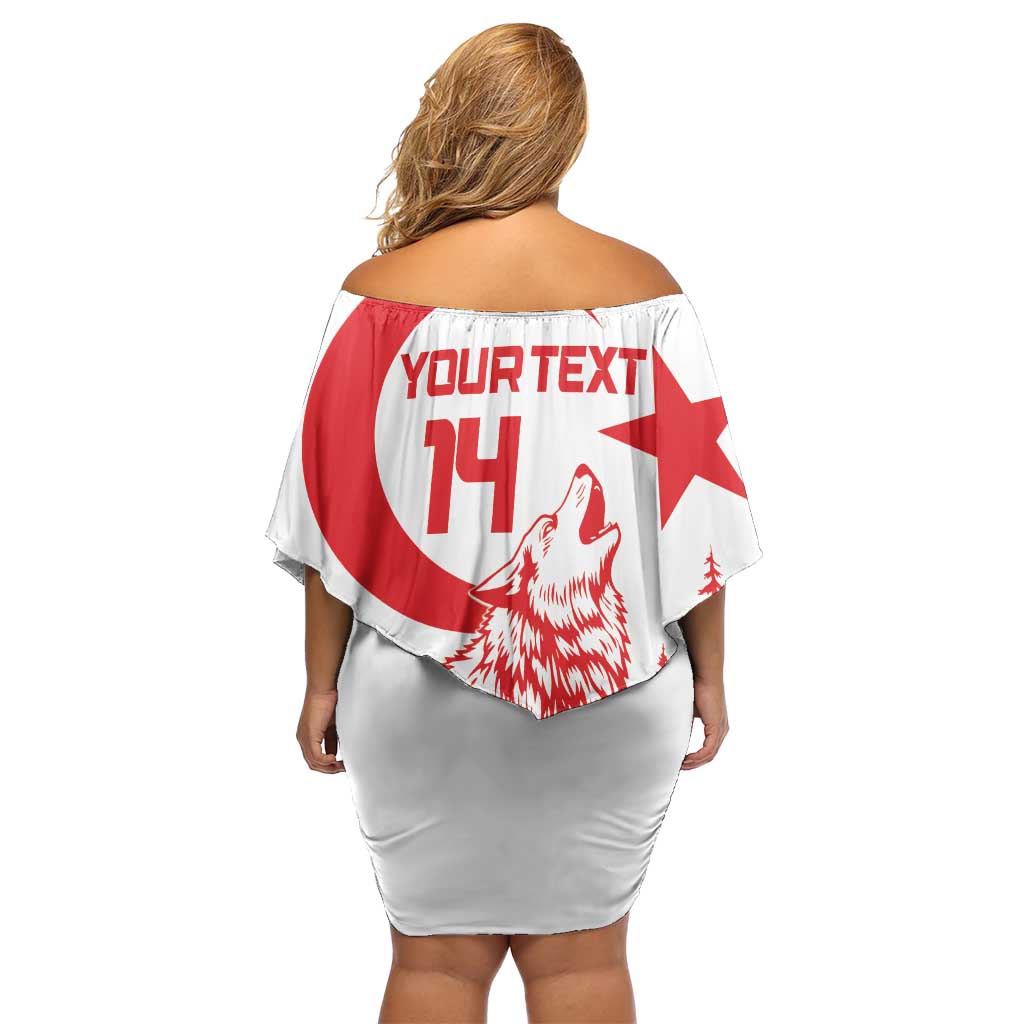 Custom Turkey Football Family Matching Off Shoulder Short Dress and Hawaiian Shirt Turkyie Wolf With Crescent-Stars