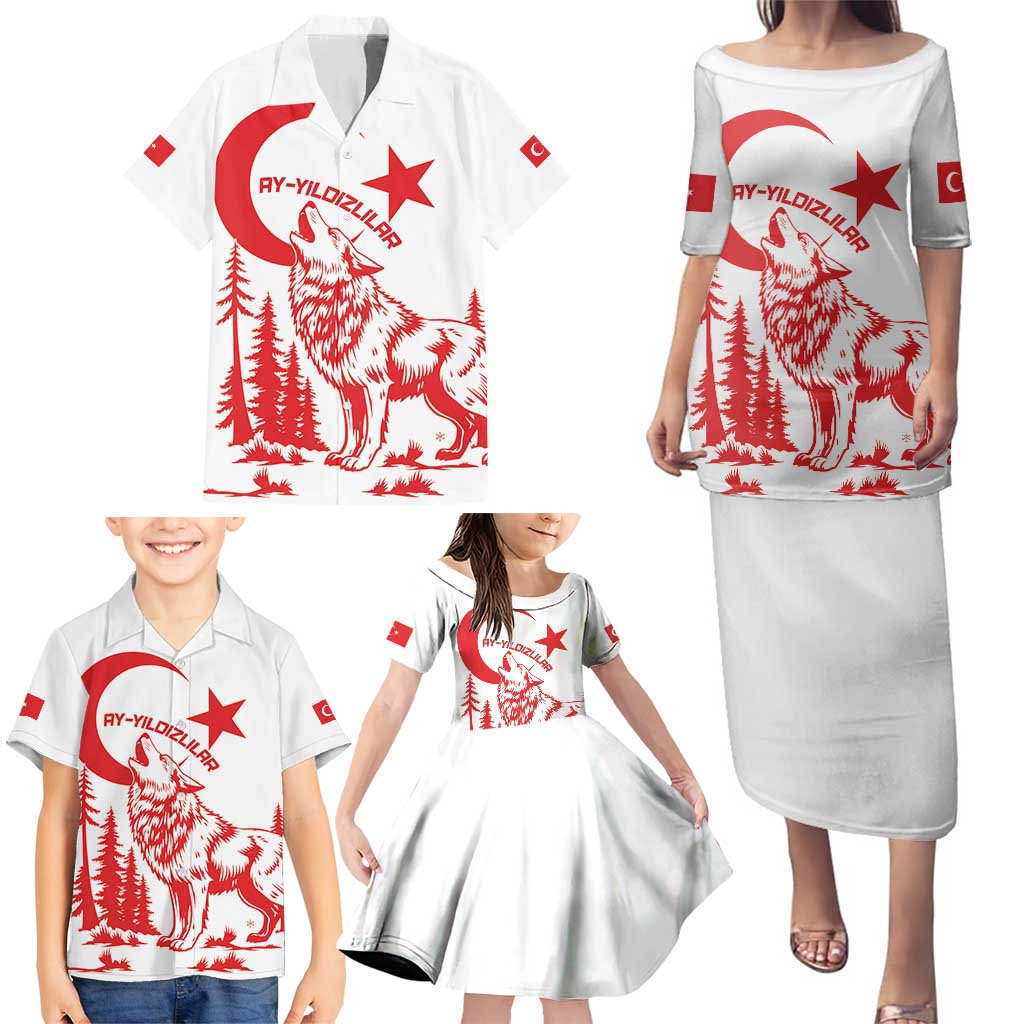 Custom Turkey Football Family Matching Puletasi and Hawaiian Shirt Turkyie Wolf With Crescent-Stars
