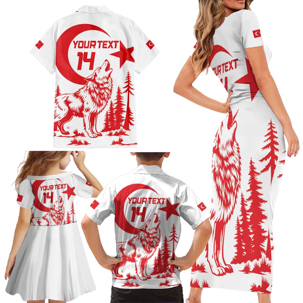 Custom Turkey Football Family Matching Short Sleeve Bodycon Dress and Hawaiian Shirt Turkyie Wolf With Crescent-Stars