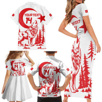 Custom Turkey Football Family Matching Short Sleeve Bodycon Dress and Hawaiian Shirt Turkyie Wolf With Crescent-Stars