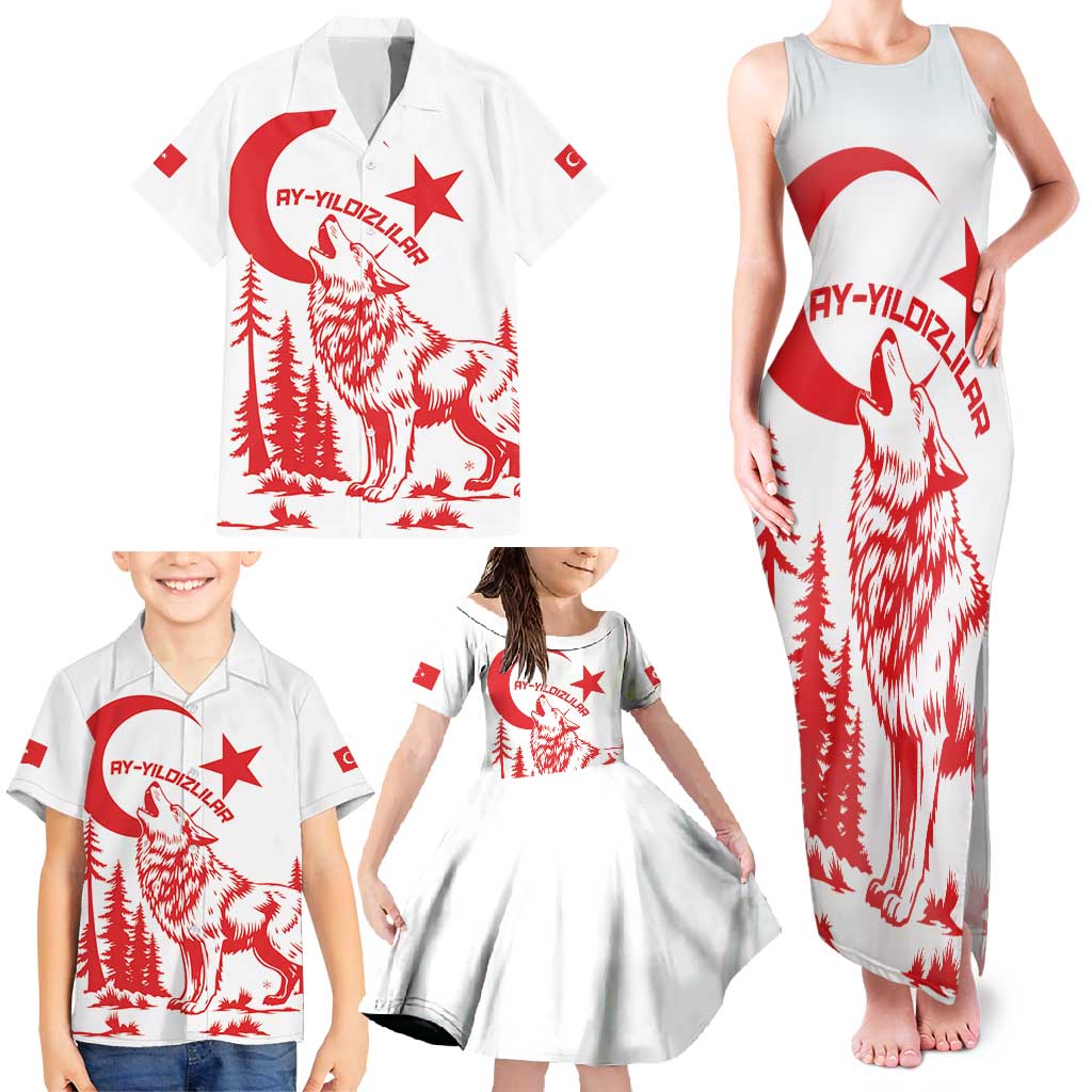 Custom Turkey Football Family Matching Tank Maxi Dress and Hawaiian Shirt Turkyie Wolf With Crescent-Stars