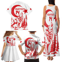 Custom Turkey Football Family Matching Tank Maxi Dress and Hawaiian Shirt Turkyie Wolf With Crescent-Stars