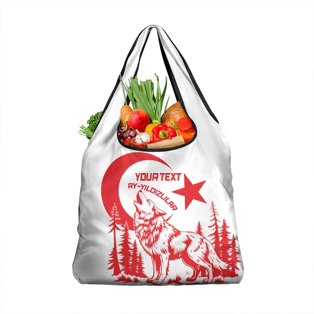 Custom Turkey Football Grocery Bag Turkyie Wolf With Crescent-Stars