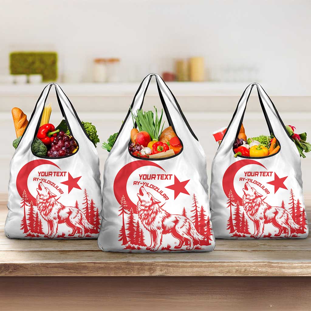 Custom Turkey Football Grocery Bag Turkyie Wolf With Crescent-Stars