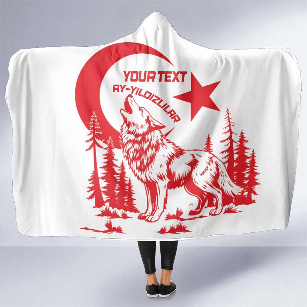 Custom Turkey Football Hooded Blanket Turkyie Wolf With Crescent-Stars