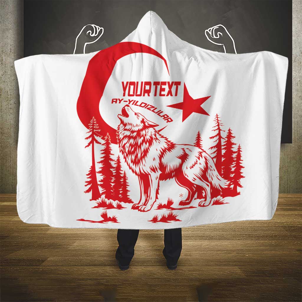 Custom Turkey Football Hooded Blanket Turkyie Wolf With Crescent-Stars