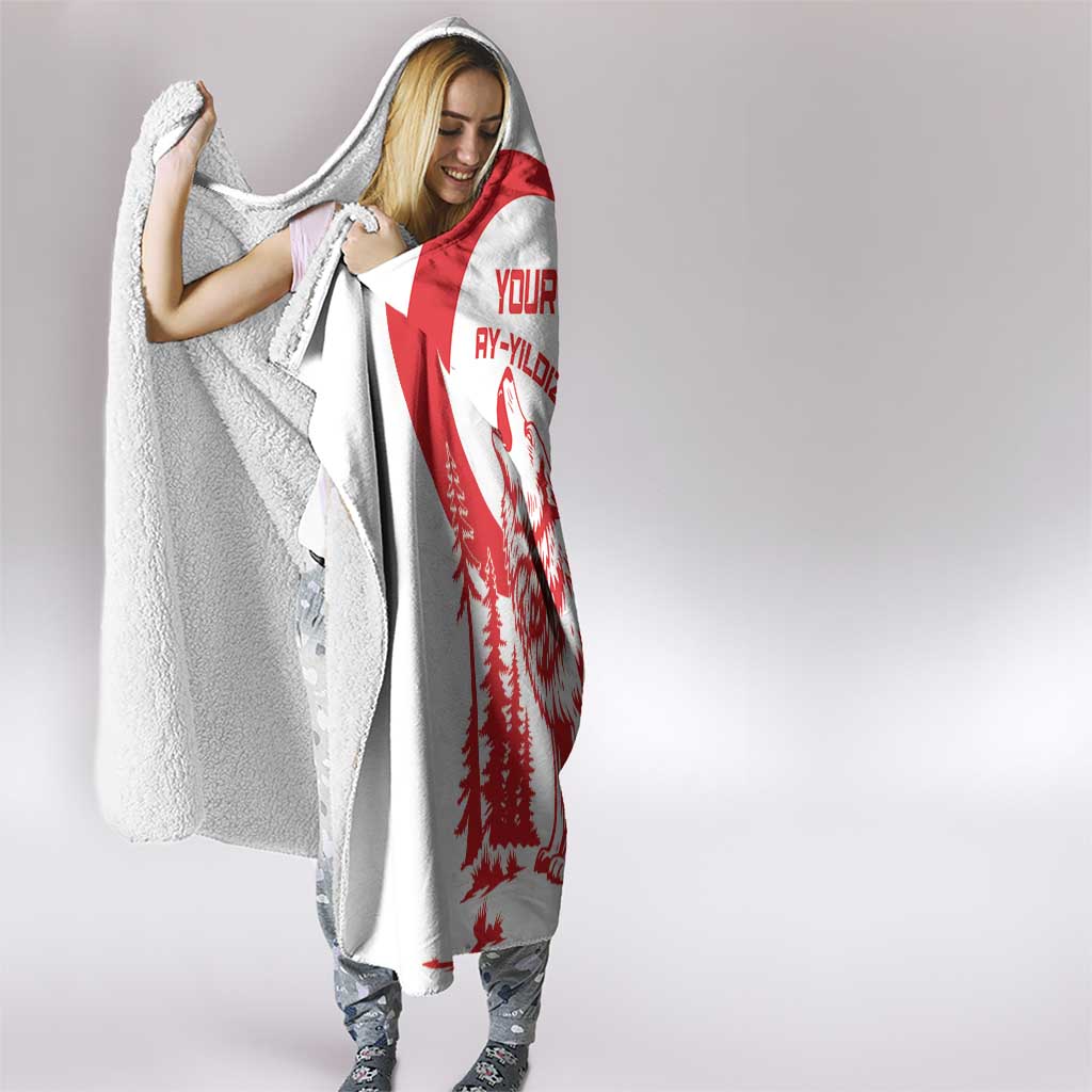 Custom Turkey Football Hooded Blanket Turkyie Wolf With Crescent-Stars