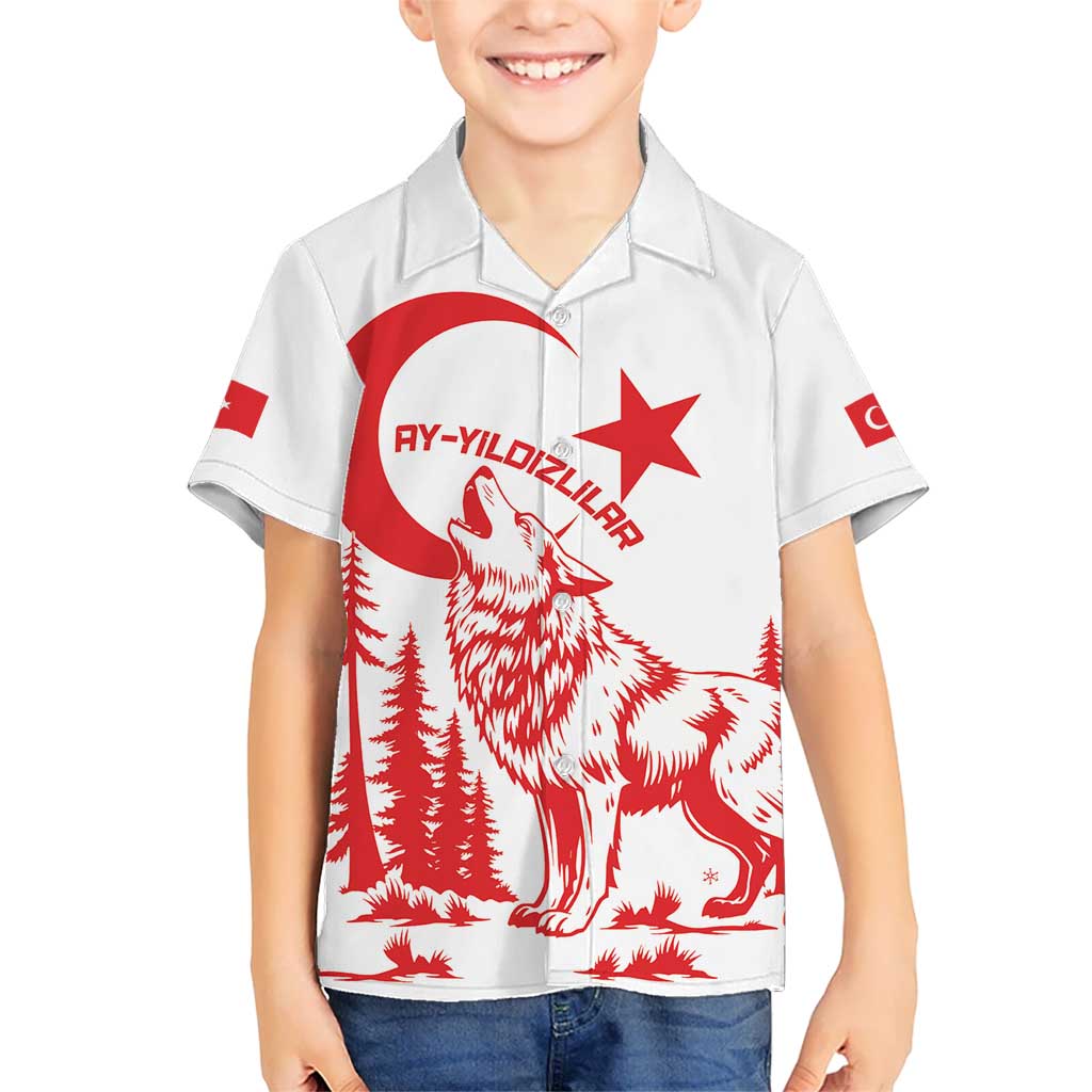 Custom Turkey Football Kid Hawaiian Shirt Turkyie Wolf With Crescent-Stars