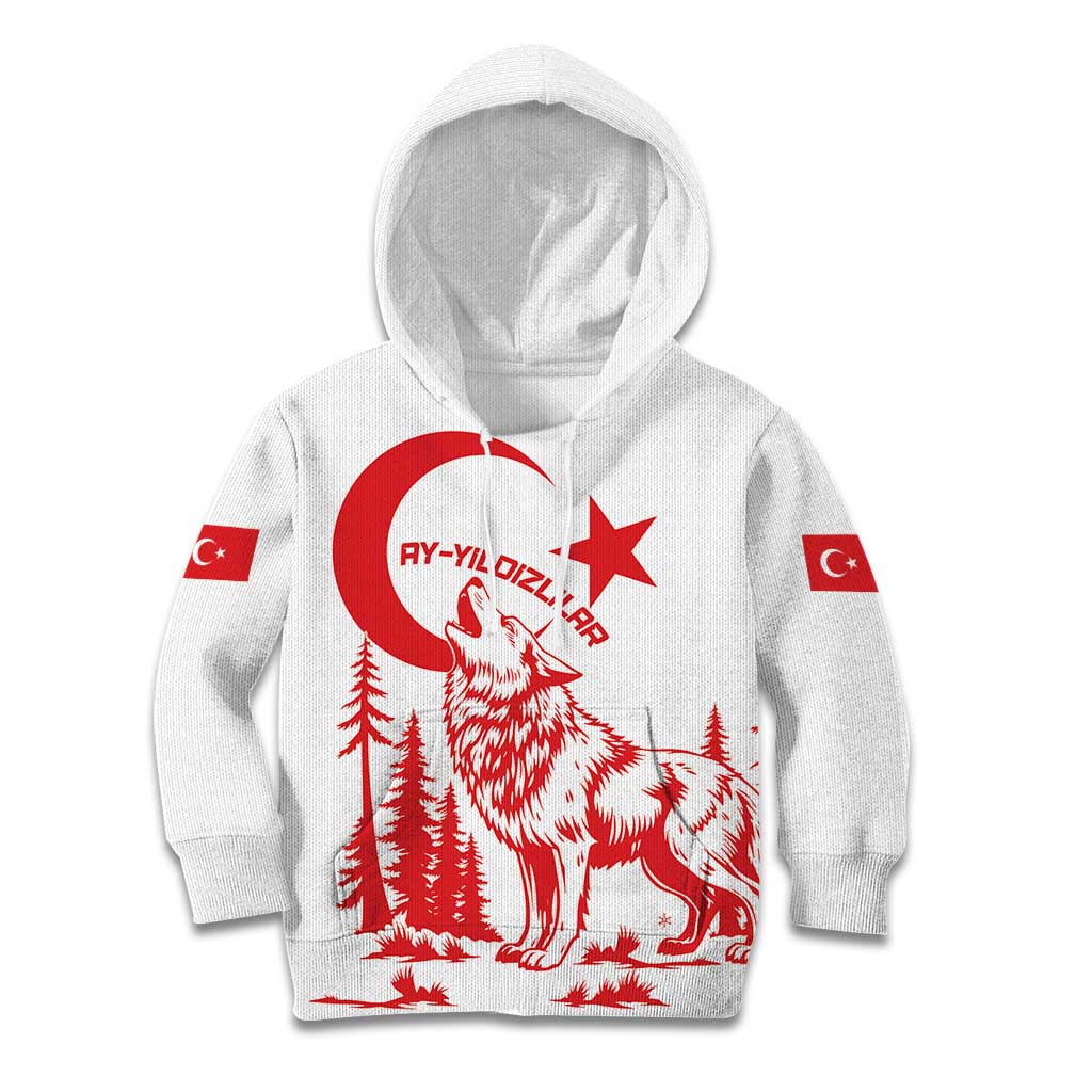 Custom Turkey Football Kid Hoodie Turkyie Wolf With Crescent-Stars