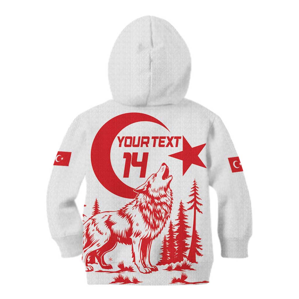 Custom Turkey Football Kid Hoodie Turkyie Wolf With Crescent-Stars