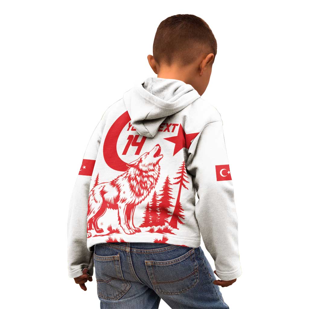 Custom Turkey Football Kid Hoodie Turkyie Wolf With Crescent-Stars