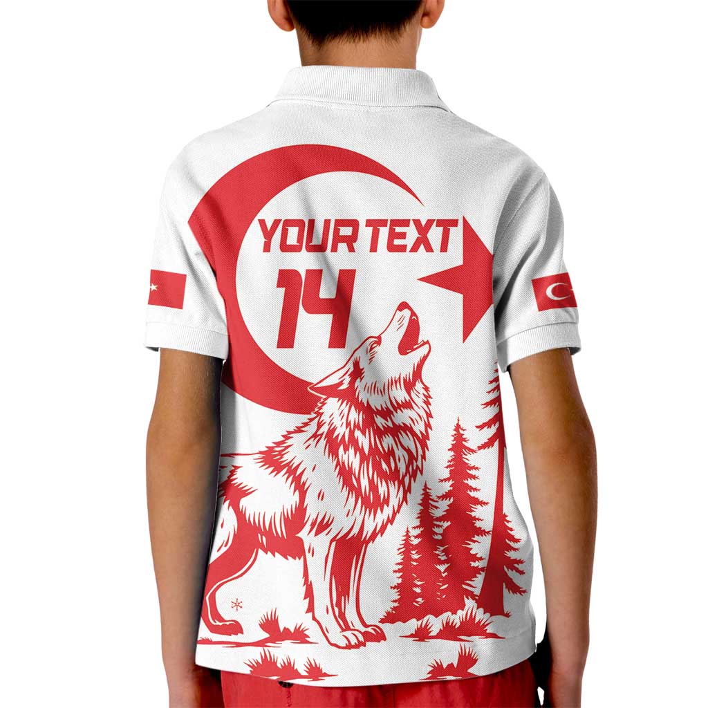 Custom Turkey Football Kid Polo Shirt Turkyie Wolf With Crescent-Stars