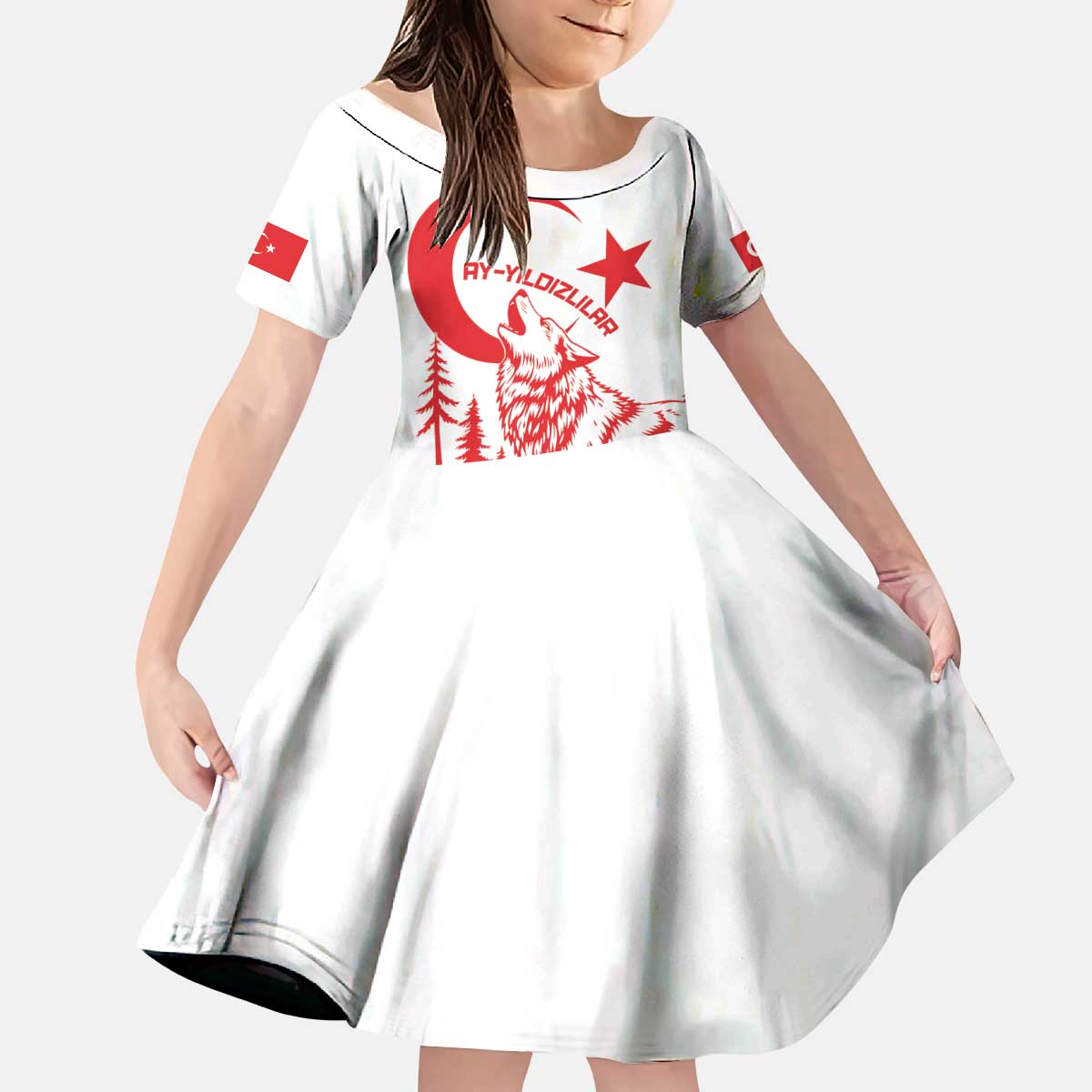 Custom Turkey Football Kid Short Sleeve Dress Turkyie Wolf With Crescent-Stars
