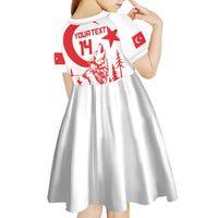 Custom Turkey Football Kid Short Sleeve Dress Turkyie Wolf With Crescent-Stars