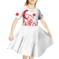 Custom Turkey Football Kid Short Sleeve Dress Turkyie Wolf With Crescent-Stars