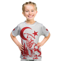 Custom Turkey Football Kid T Shirt Turkyie Wolf With Crescent-Stars