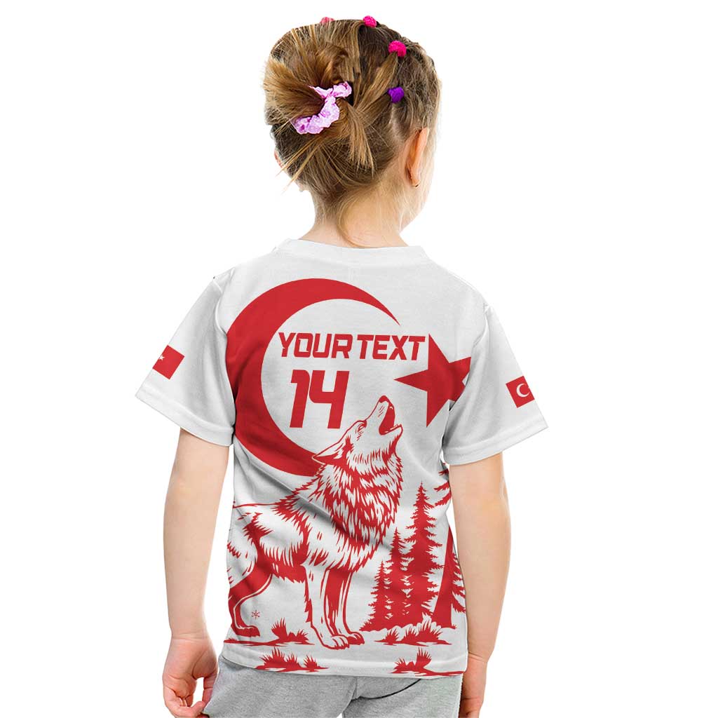 Custom Turkey Football Kid T Shirt Turkyie Wolf With Crescent-Stars