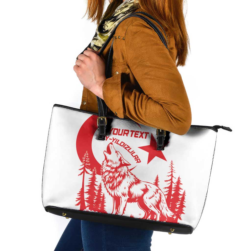 Custom Turkey Football Leather Tote Bag Turkyie Wolf With Crescent-Stars