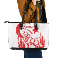 Custom Turkey Football Leather Tote Bag Turkyie Wolf With Crescent-Stars