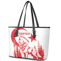 Custom Turkey Football Leather Tote Bag Turkyie Wolf With Crescent-Stars