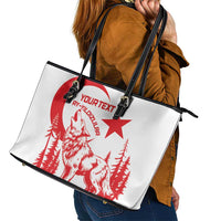 Custom Turkey Football Leather Tote Bag Turkyie Wolf With Crescent-Stars