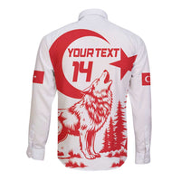 Custom Turkey Football Long Sleeve Button Shirt Turkyie Wolf With Crescent-Stars