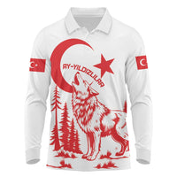 Custom Turkey Football Long Sleeve Polo Shirt Turkyie Wolf With Crescent-Stars