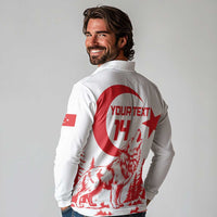 Custom Turkey Football Long Sleeve Polo Shirt Turkyie Wolf With Crescent-Stars