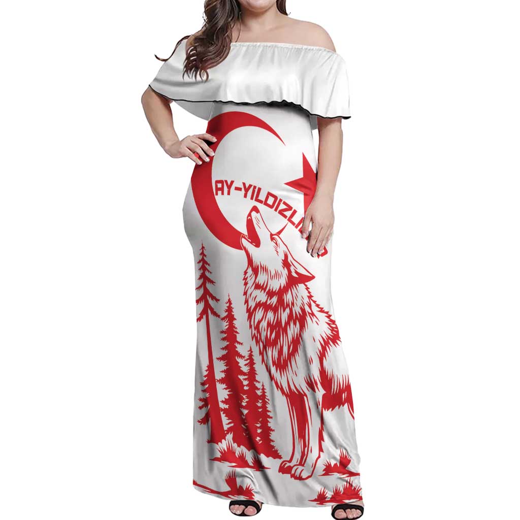 Custom Turkey Football Off Shoulder Maxi Dress Turkyie Wolf With Crescent-Stars