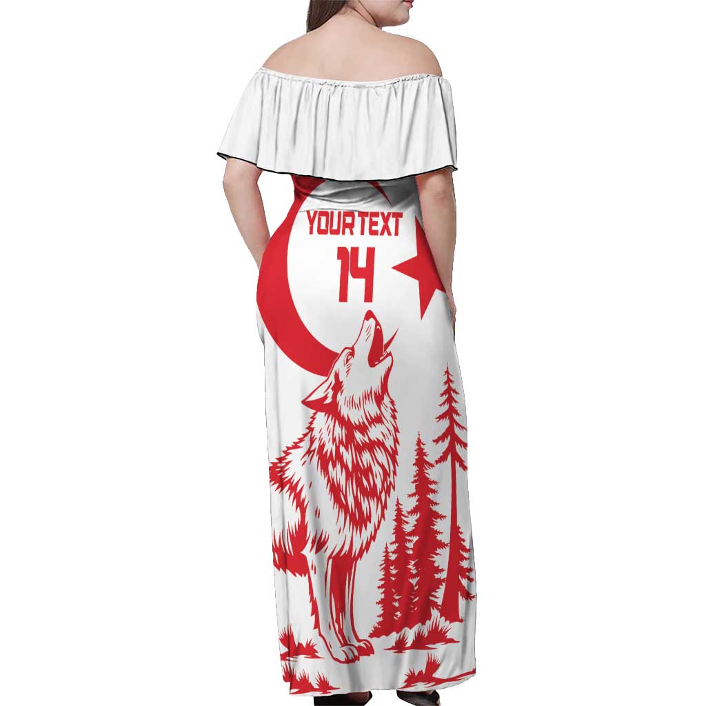 Custom Turkey Football Off Shoulder Maxi Dress Turkyie Wolf With Crescent-Stars
